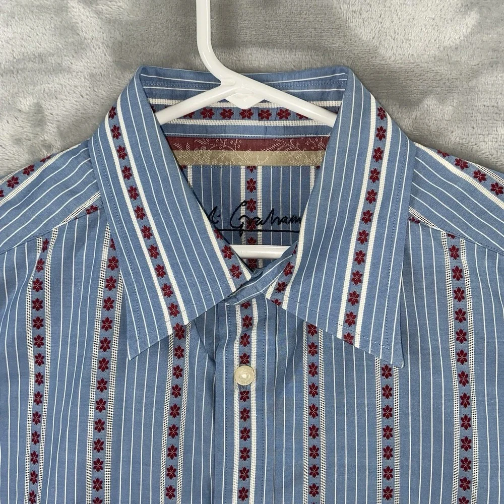 Robert Graham Shirt Mens Large Button Up Long Sleeve Flip Cuffs Striped Designer